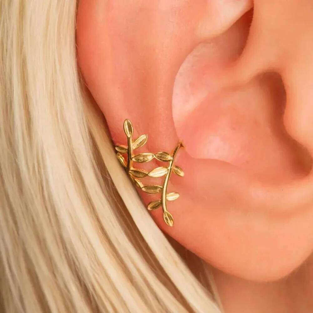 Aide S925 Sterling Silver Smooth Branch Cuff Minimalist Leaf Design Non-Piercing Cartilage Ear Clips Jewelry for Women 1pc