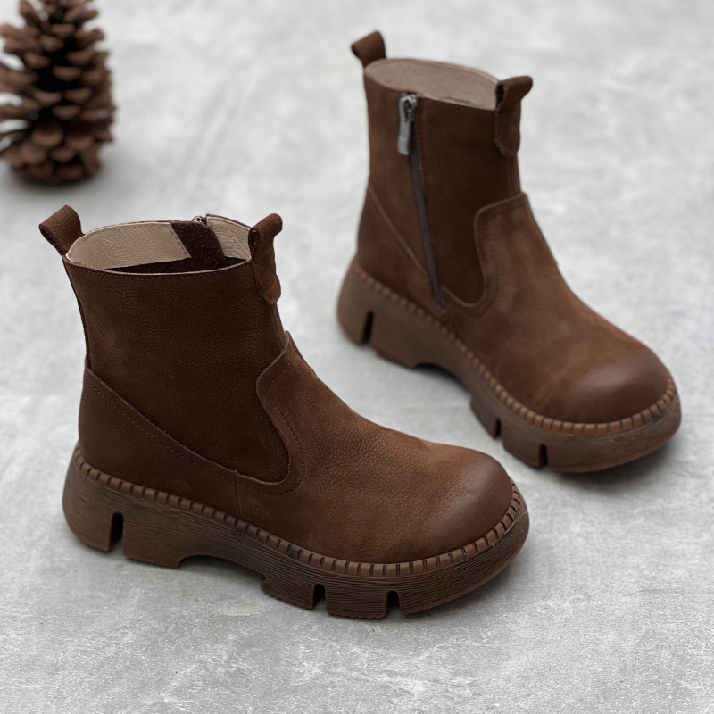 Designer Dress Shoes Retro Women's Ladies Female Shoes Women's Boots Female Mother Genuine Leather Shoes Platform Ankle Boots Chelsea Boots