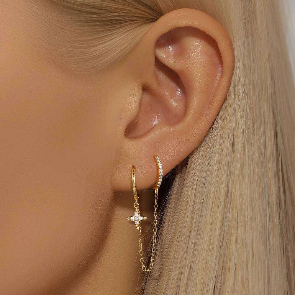 Aide 925 Sterling Silver Chain Earrings for Zirconia Hoop Stud Dangle Earring Women Vacation Party Jewelry Accessories 1pc