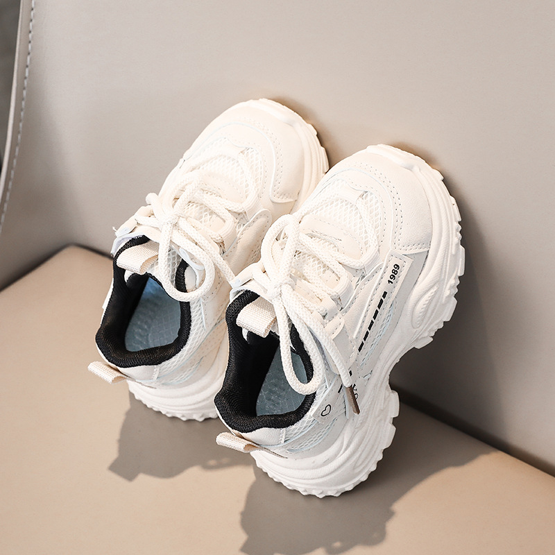 Kids Chunky Trainers Grey Red Unisex Children's Fashion Sneakers Breathable Mesh Upper Non-Slip Sole Toddler Walking Shoes Trendy Kids Shoes for 