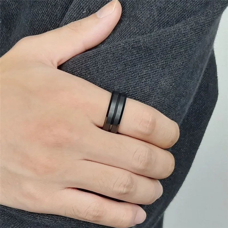 LETAPI Fashion 8mm Black Tungsten Carbide Rings for Men High Quality Punk Vintage Wedding Male Jewelry Gifts 251230