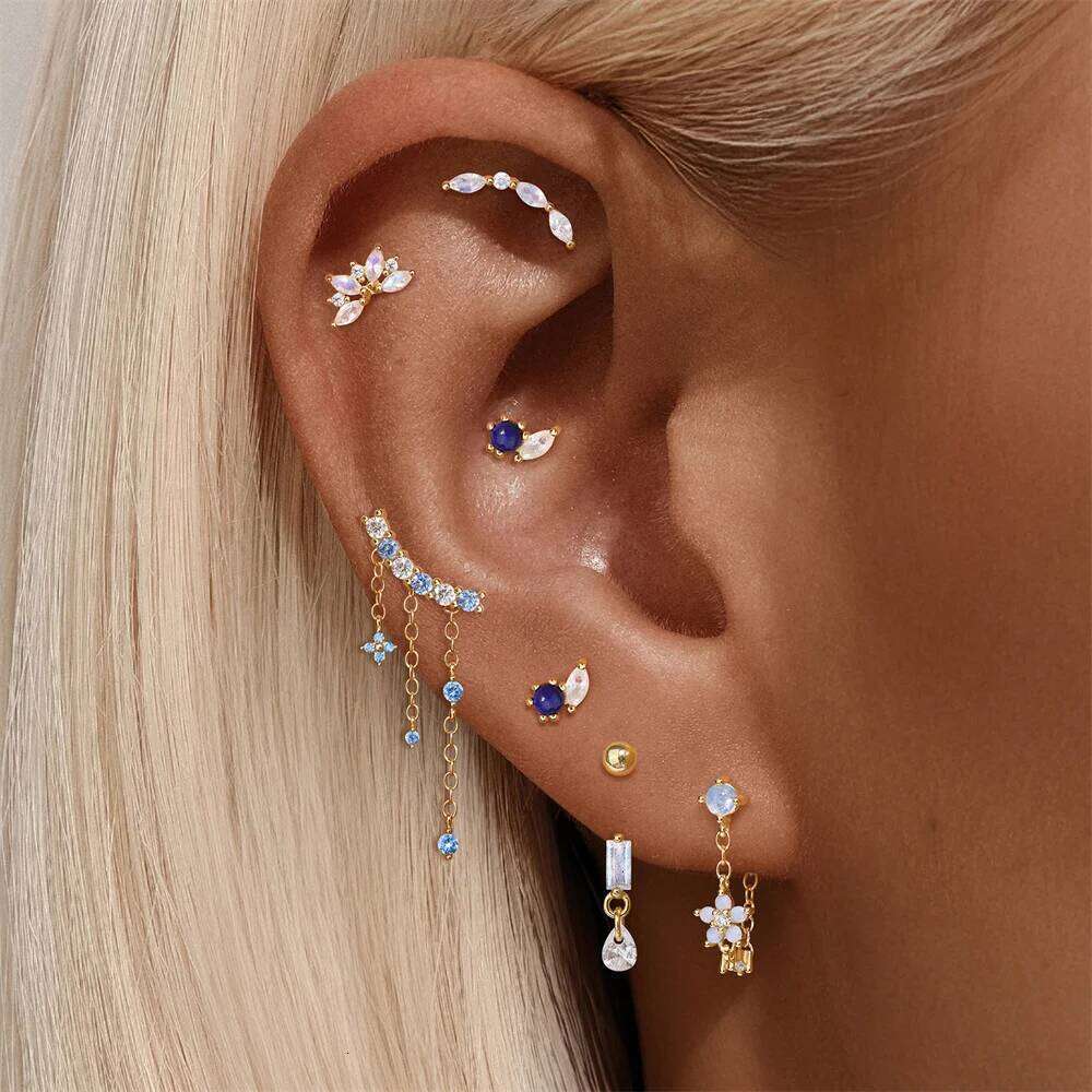 Aide 925 Sterling Silver Blue Moonlight Stone Star Moon Pendant Earrings For Y2K ECute Dream Fairy Vintage Jewelry Accessories