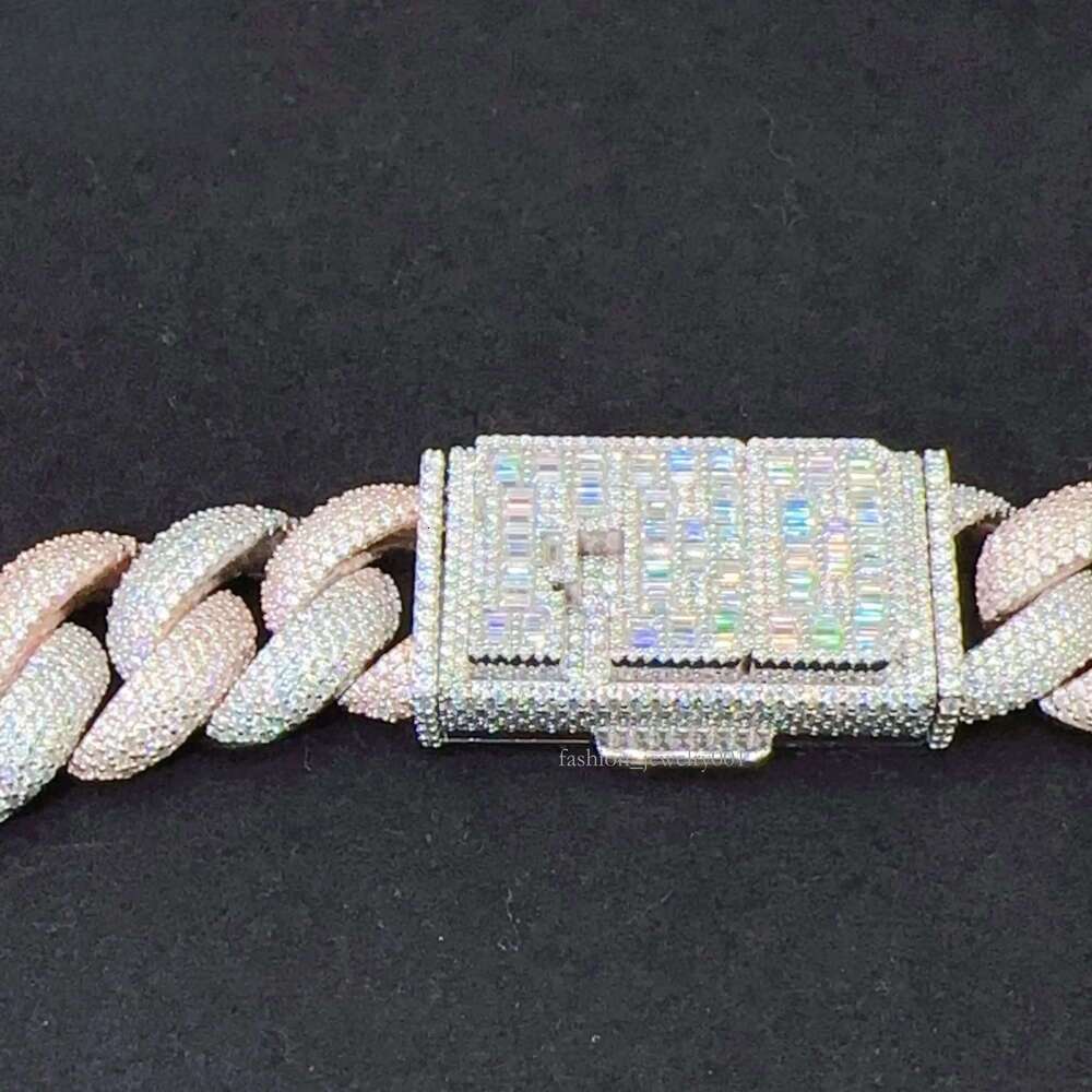 Fashion D Color VVS Moissanite Diamond 20mm Sterling Silver 925 Hip Hop Miami Cuban Link Chain Necklace