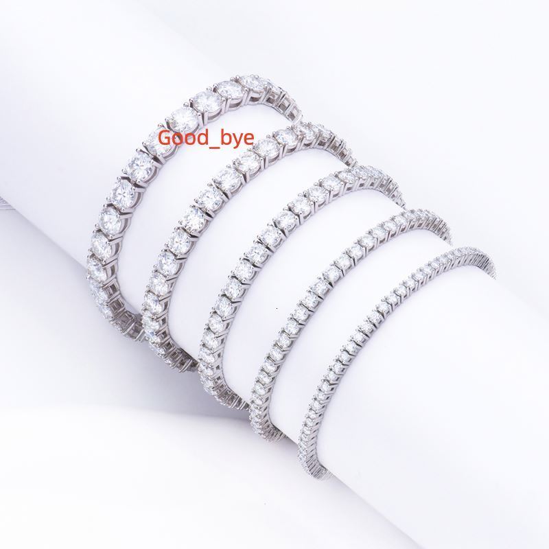 Shiny Diamond White Gold Sterling Silver Round Brilliant 2-6mm Moissanite Tennis Bracelet Iced Out Tennis Chain for Man Women