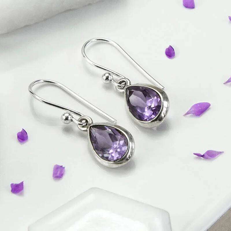 Huitan Waterdrop Purple CZ Dangle Earrings Women Wedding Engagement Aesthetic Accessory for Lady Anniversary Gift Trendy Jewelry