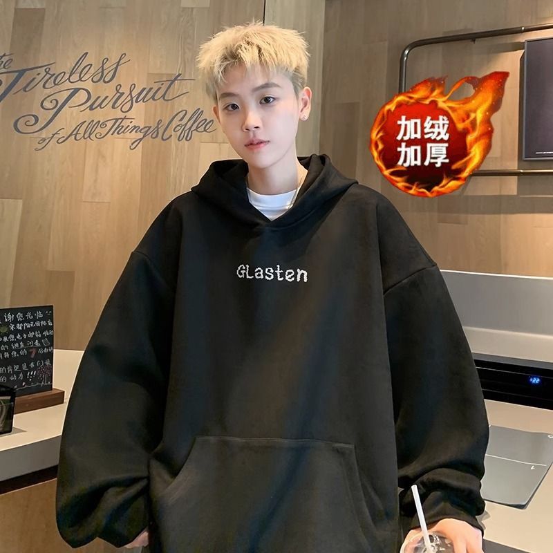 Hooded Sweatshirt Suede Heavyweight American Style Autumn Winter New Fleece Thickened Trendy Oversize Couple Jacket