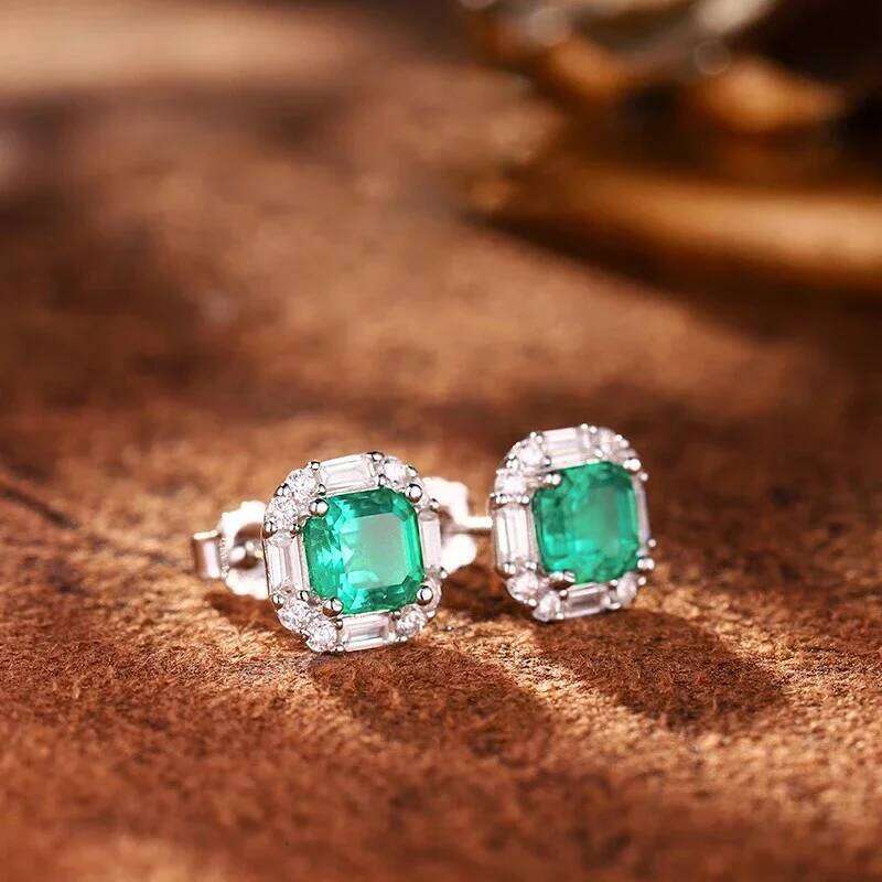Huitan Creative Attractive Stud Earrings with Green Cubic Zirconia Simple Stylish Accessories for Women Chic Fashionable Jewelry