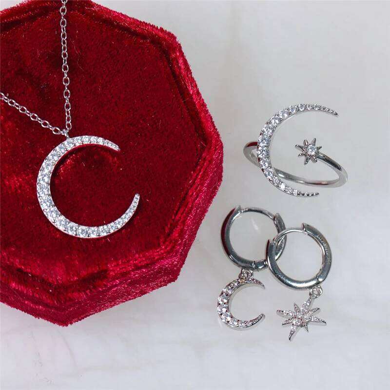 Aide 925 Sterling Silver Star Embrace Moon Zircon Adjustable Rings For Women Gold Luxury Minimalist Jewelry Wedding Party Gift