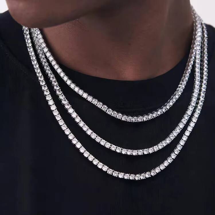 2026 Trendy 925 Sterling Sliver Ice Tennis Chain -- Hip-Hop Style Moissanite Necklace for Men /Women Sparkle Luxury Gift