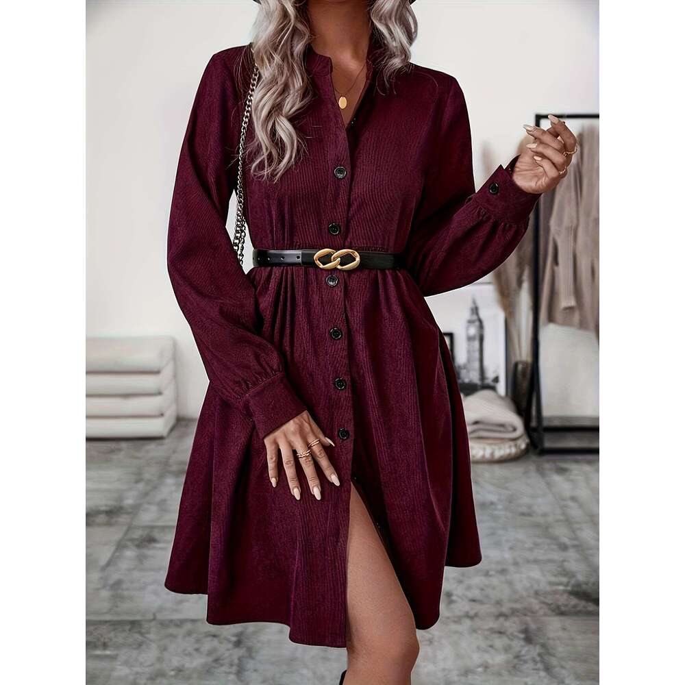 2025 Autumn Winter New Trendy Solid Color Lapel Single-Breasted Long Sleeve European and American Women's Fashion Mid-Length Dress