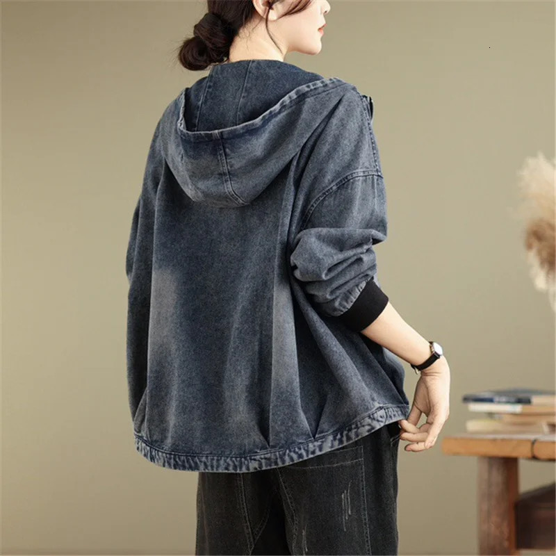 Masss Wasss Punk Spring Vintage Hooded Ladies Denim Jackets Fashion Leisure Classic Outerwear Loose Harajuku Streetwear Clothes 251231