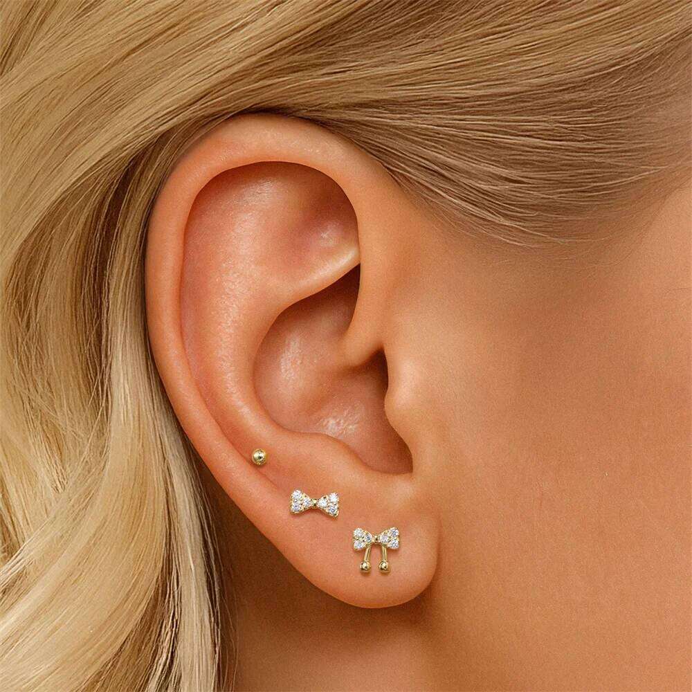 Aide 925 Sterling Silver 3pcs Stud Earring Exquisite Cute Bow Diamond Fashionable Korea Ear Studs Fine Jewelry Set