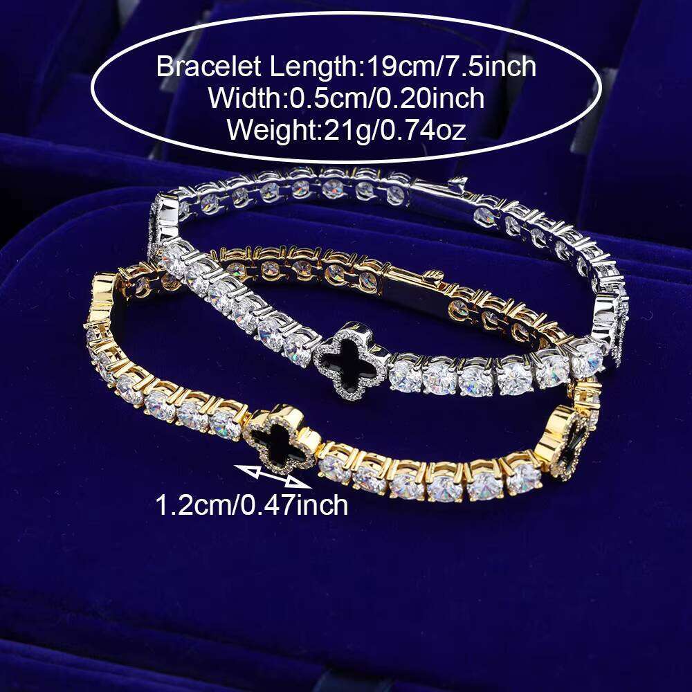 DE Hiphop Dazzling Fashion Brass Jewelry Iced Gold Plated Pearl Enamel Flower VVS Moissanite Tennis Chain Bracelet