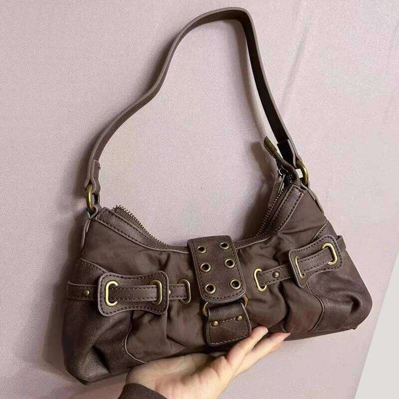England Style Bags For Women Luxury Designer Handbags And Purses 2024 New In Polyester Vintage Rivet Small Underarm Shoulder Bag