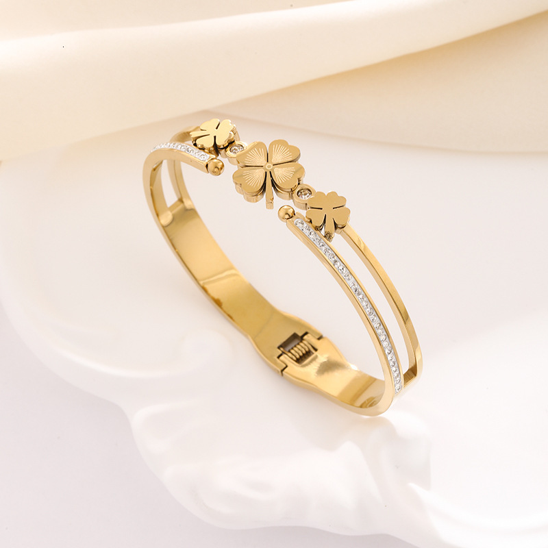 Luxury Brand Designer Jewelry Hot Selling Titanium Steel Bracelet Real Gold Plating Non-Fading High Inlaid Diamond Light Luxury Stainless Steel Bracel