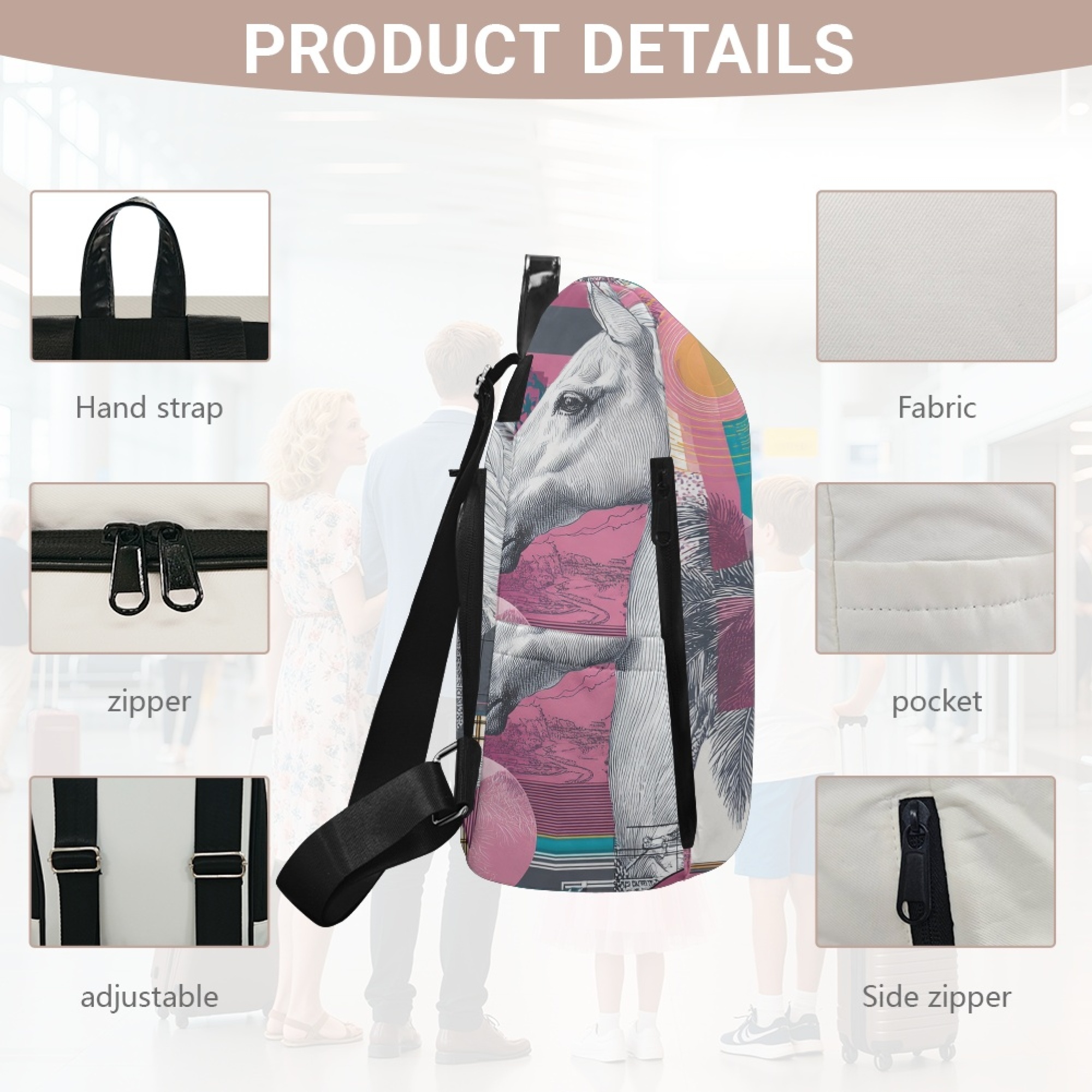 Custom H Designer Fashion Anti Theft Backpack Luxury Horse Pattern Unisex Full Print Backpack Laptop Bag Travel Bag H36