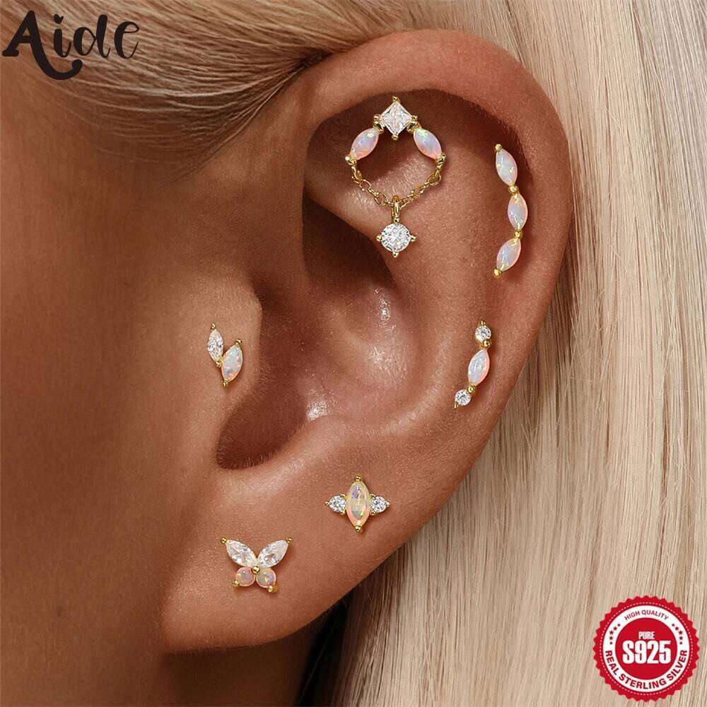 Aide Real 925 Sterling Silver Colorful Zircon Stud Earring For Fashion Women Classic Delicate Opal Jewelry Minimalist Bijoux 1PC