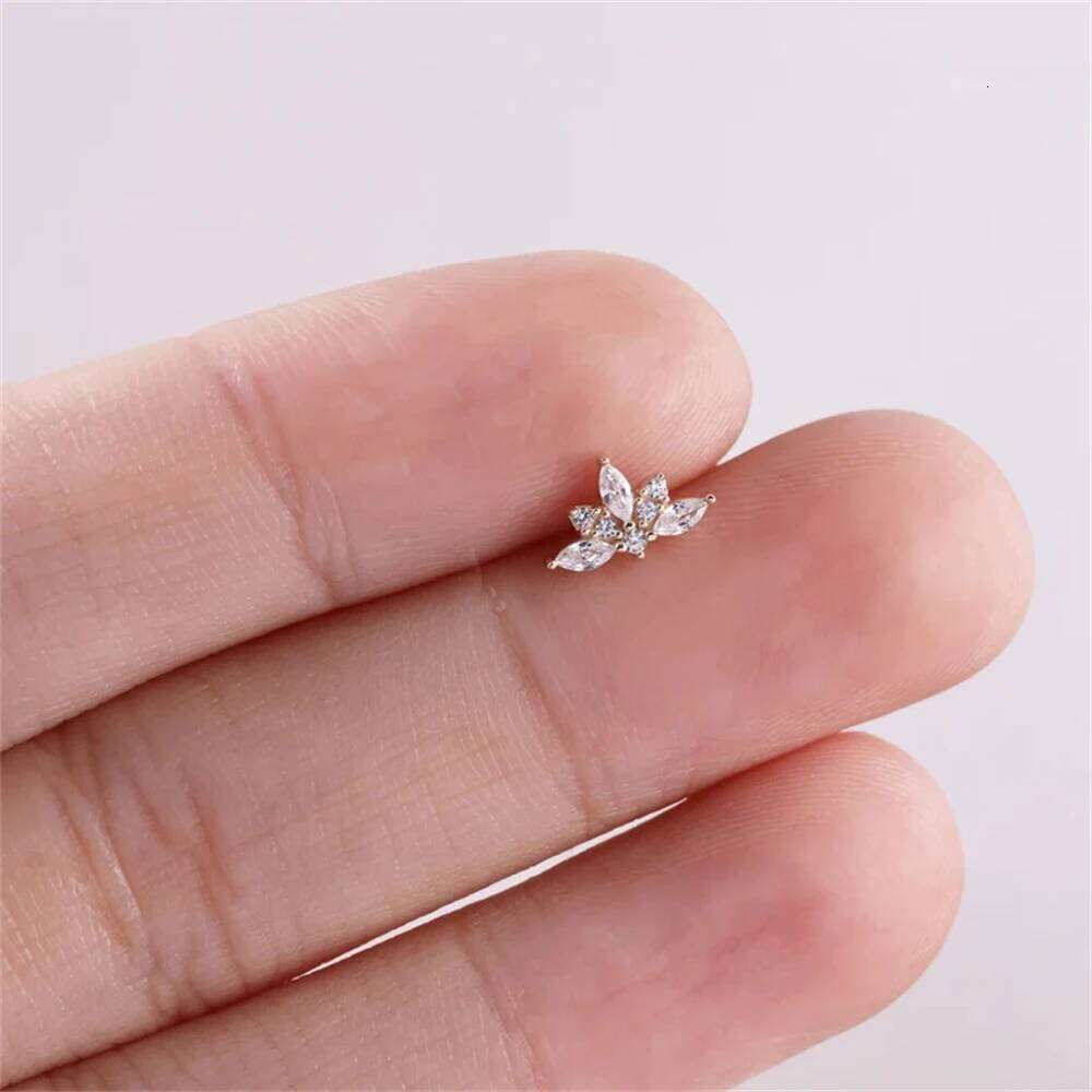 Aide 925 Sterling Silver Hollow Lotus Earrings CZ Paved Top Threaded Labret Ear Stud Tragus Lip Ring Body Piercing Jewelry