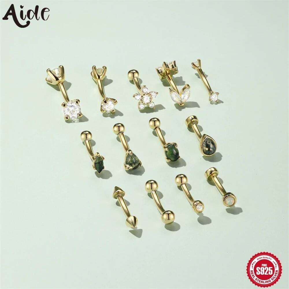 Aide 925 Sterling Silver 1Pc Simple CZ Nails Women's Personal Navel Puncture Belly Button Rings Piercing Jewelry