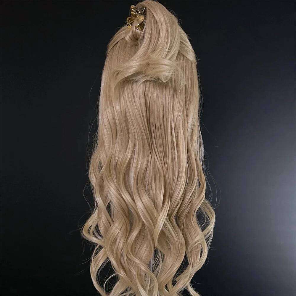 Blonde Balayage Front Free Part HD Lace Wig Realistic Look Dark Brown Roots Natural Wavy Synthetic Heat Resistant Fiber