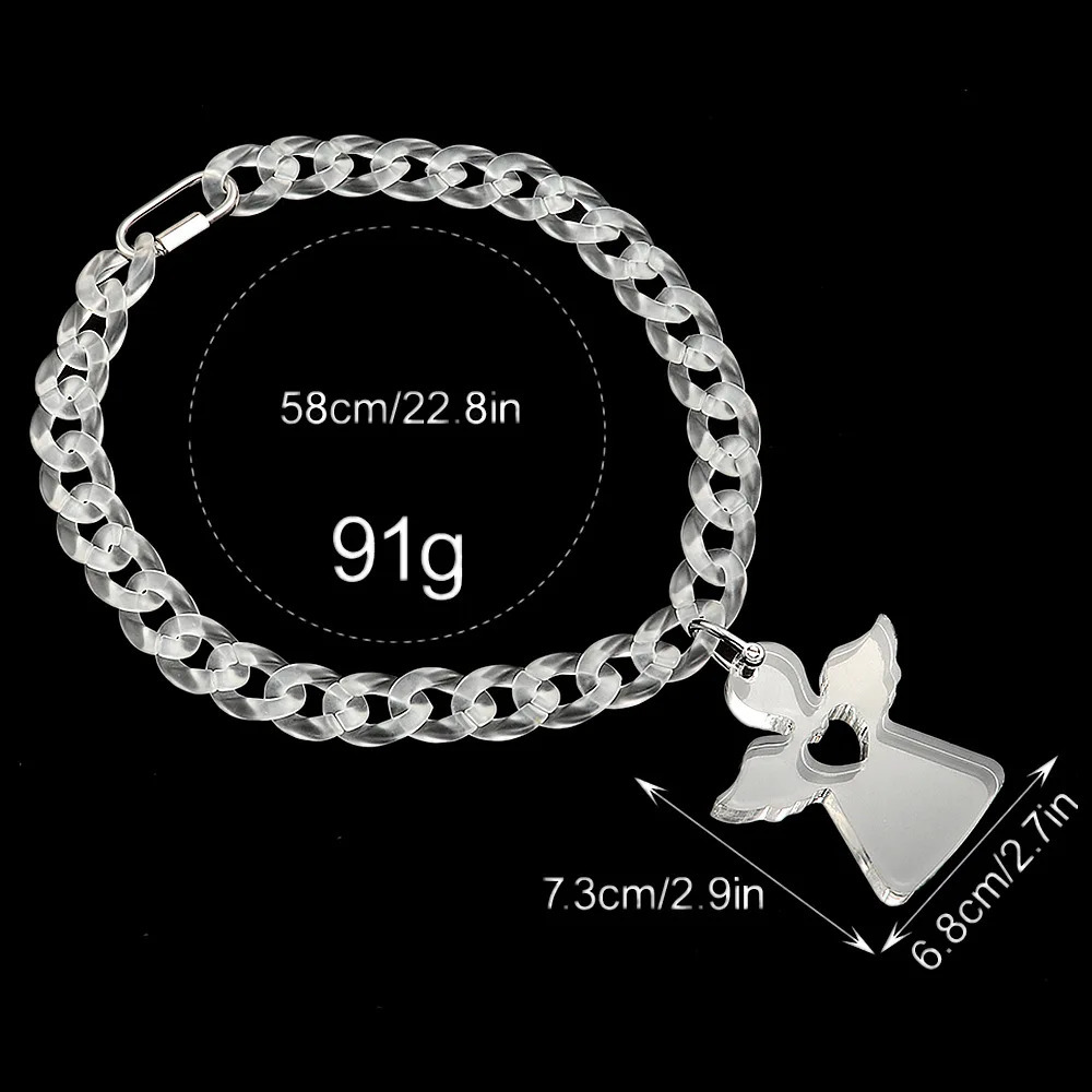 Hiphop Acrylic Transparent Cuban Chain Heart Angel Big Pendant Necklace Resin Thorns Spike Chain Large Necklaces for Men Jewelry 251230