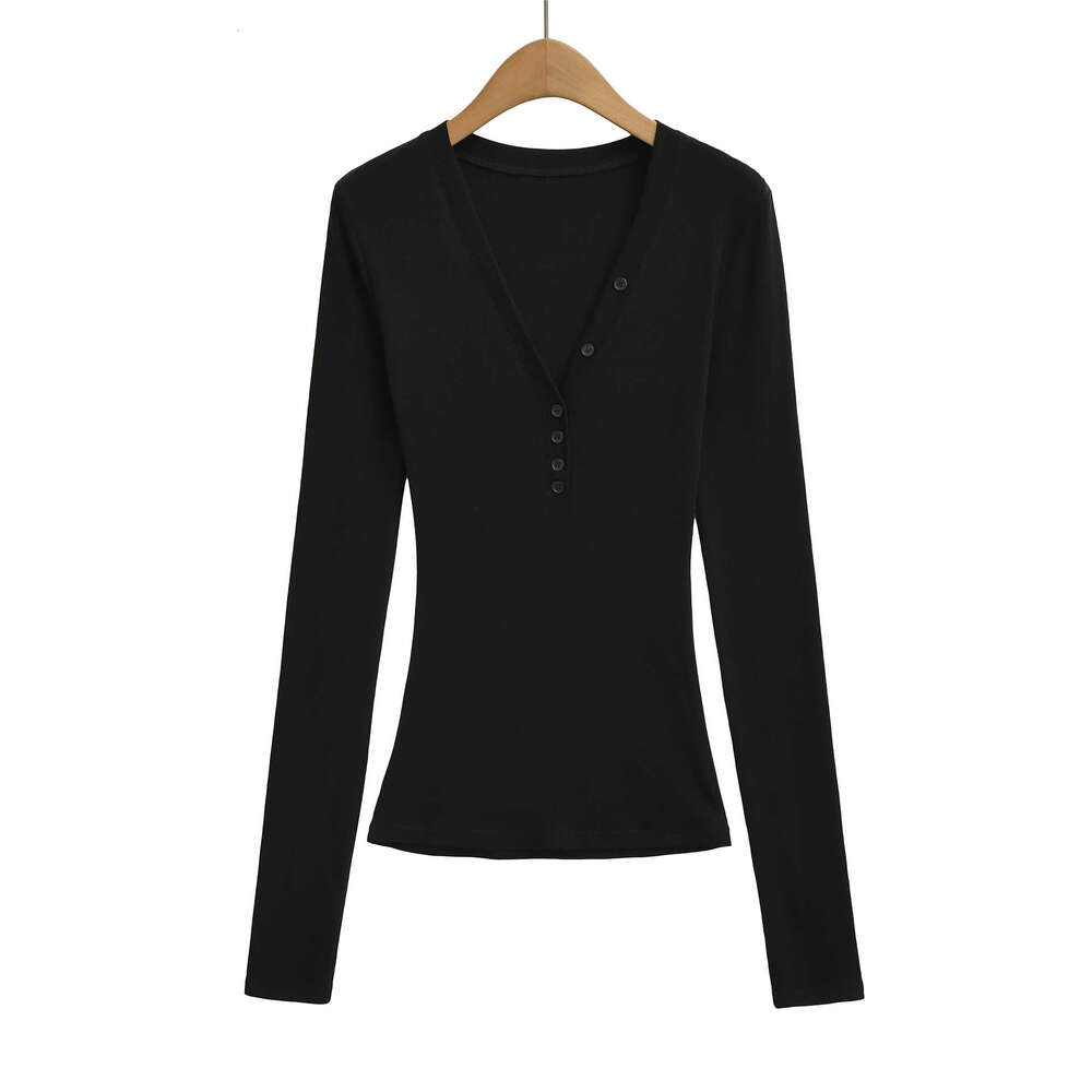 2026 Autumn New Tencel V-Neck Button Tight Long Sleeve T-Shirt for Women, Stretchy Slim Fit Thin Base Shirt Top