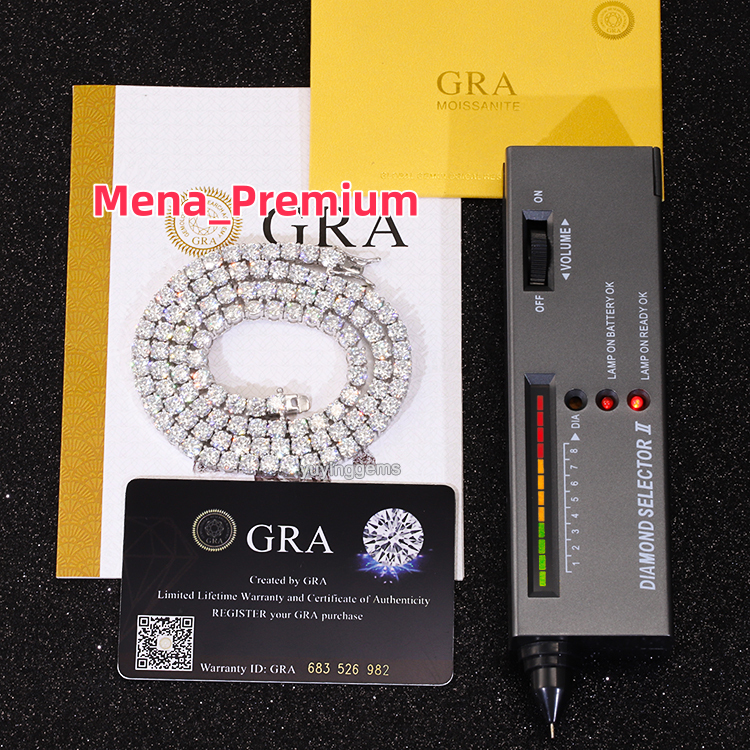 RTS Jewelry S925 Sliver 2mm 3mm 4mm 5mm 65mm Passed test Iced Out Moissanite GRA Certificate Tennis Chain Necklace