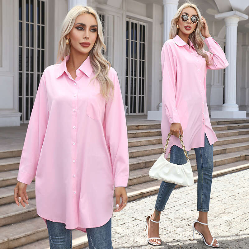 2026 Cross-Border European and American Trade Women's Autumn New Solid Color Casual Elegant Long Sleeve Shirt for Women