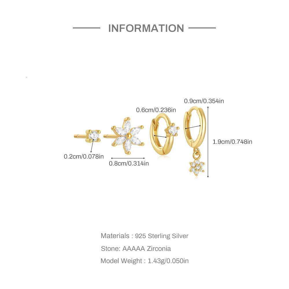 Aide 1 925 Sterling Silver Zircon Ptal Stud Earring Set Women Luck Flower CZ Cartilage Ear Studs Fine Jewelry New Year Party