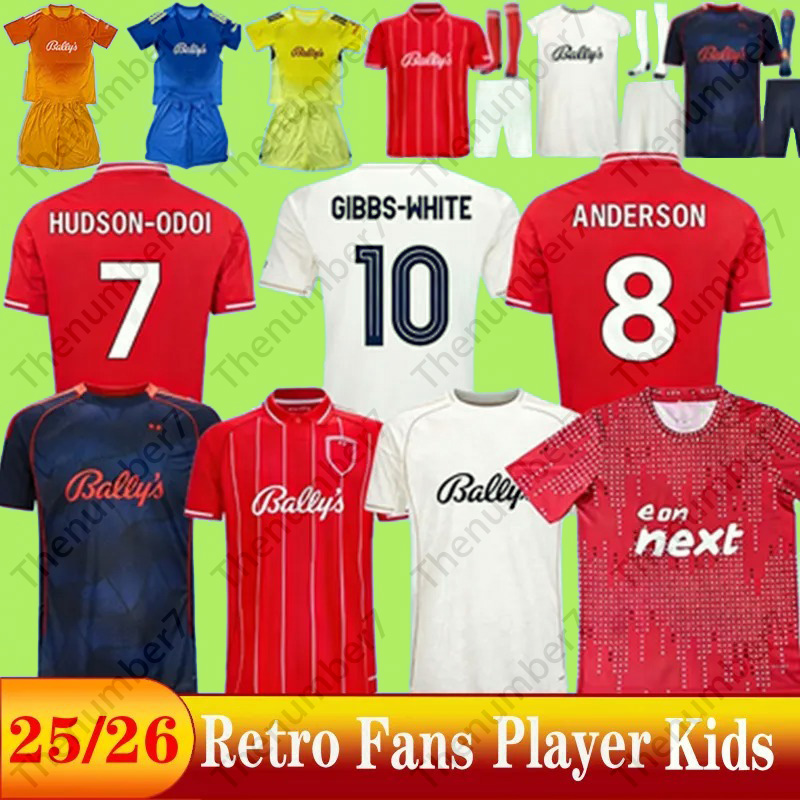 25 26 Nottingham LINGARD Forests Soccer Jerseys GIBBS-WHITE Jersey WORRALL WILLIAMS AWONIYI ANDERSON WOOD SANGARE YATES DENNIS ELANGA Football Shirts Men Kids Kit