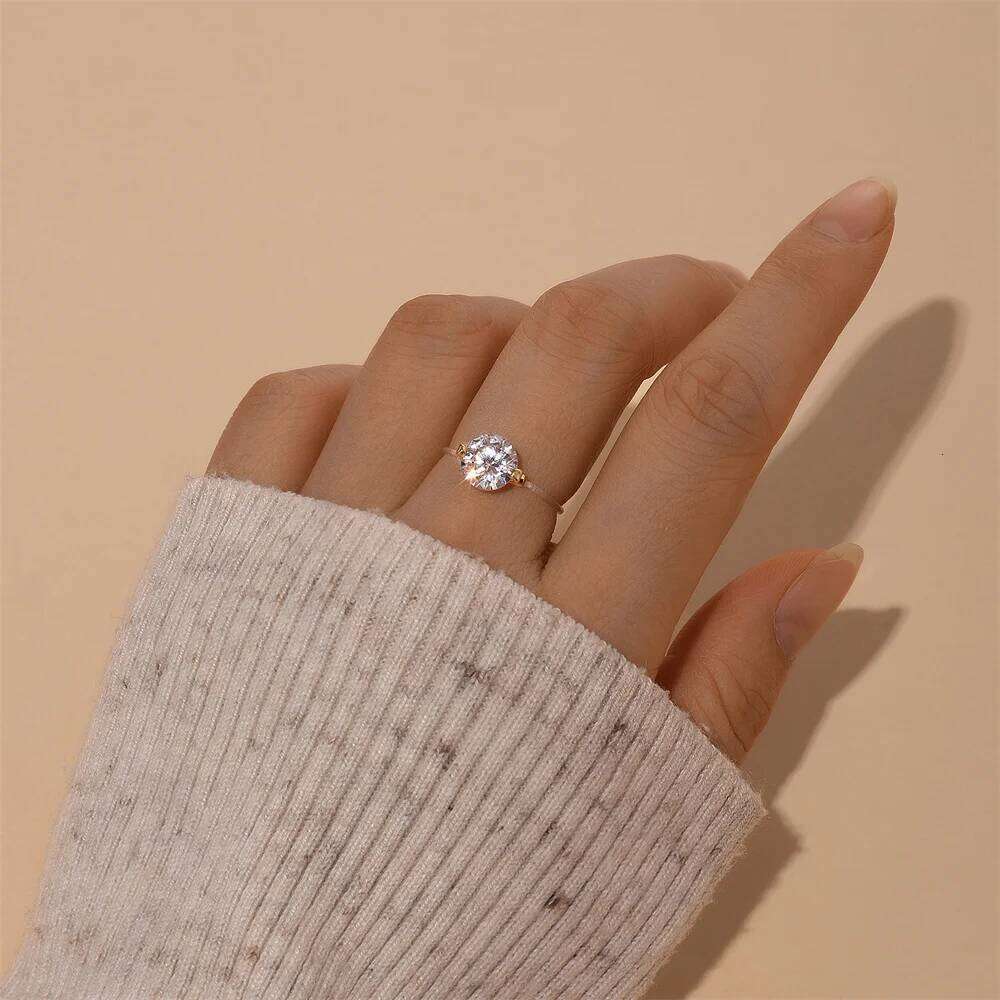 Aide 925 Sterling Silver Personality Invisible Transparent Fishing Line Sparkling Zircon for Women Niche Design Sense Ring