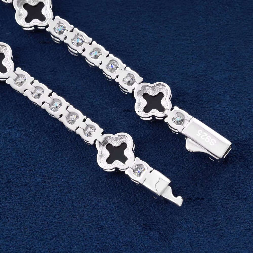 Hot Sale Design Black Clover Chain Luxury VVS D Moissanite 925 Sterling Silver Tennis Bracelet 4mm Hip Hop Jewelry