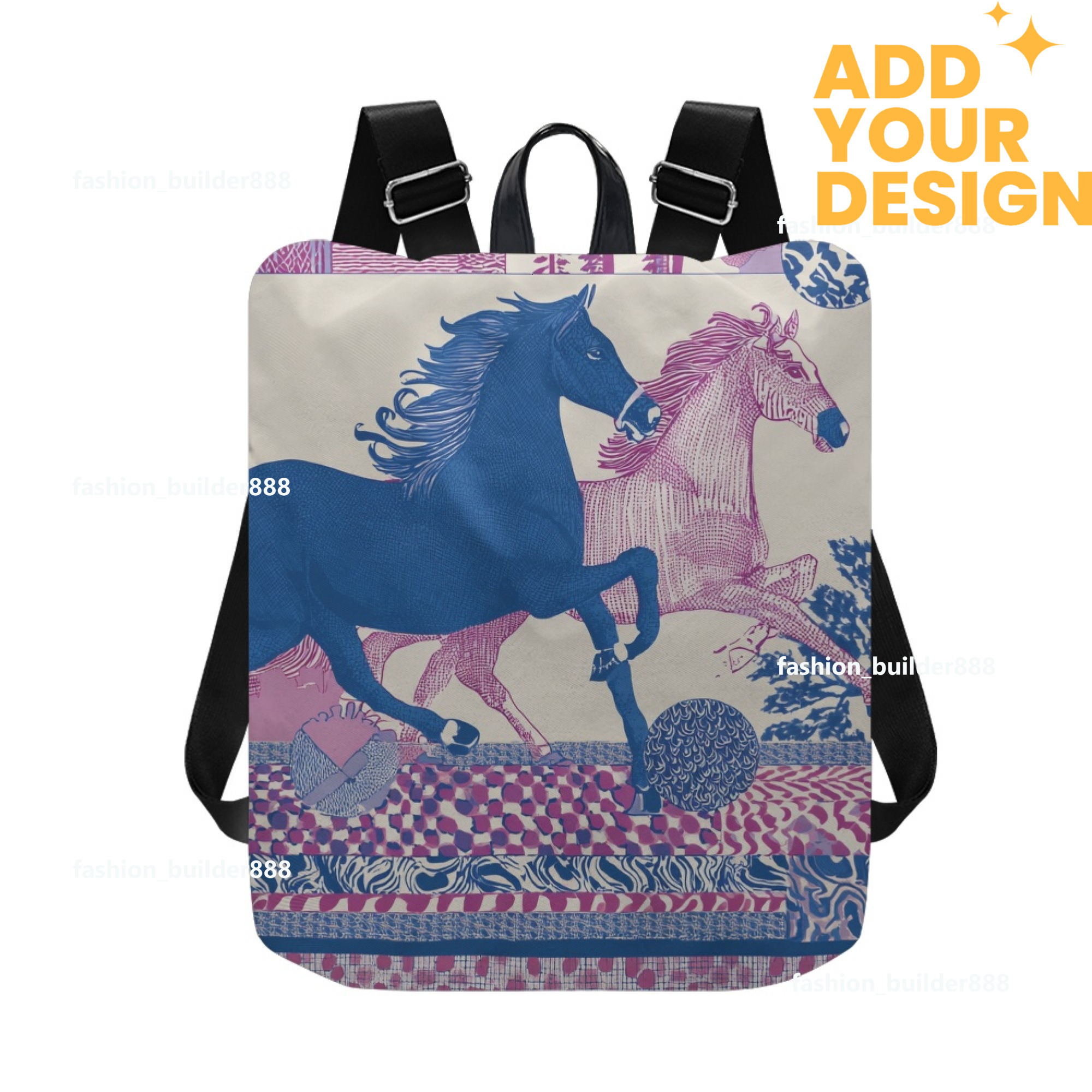 Custom H Designer Fashion Anti Theft Backpack Luxury Horse Pattern Unisex Full Print Backpack Laptop Bag Travel Bag H26
