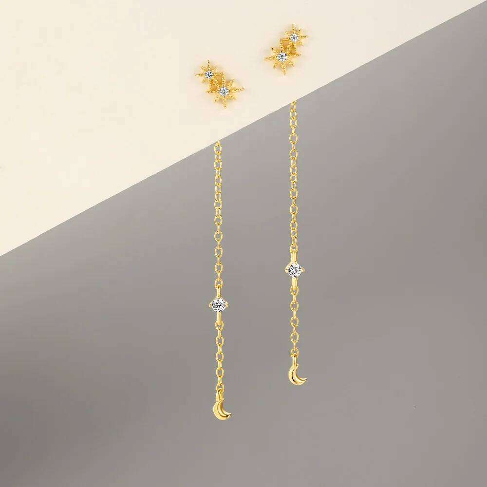 Aide 925 Sterling Silver Line Long Hanging for Women 18K Gold Color Ear Wire Piercing Drop Earring Accessories Jewel