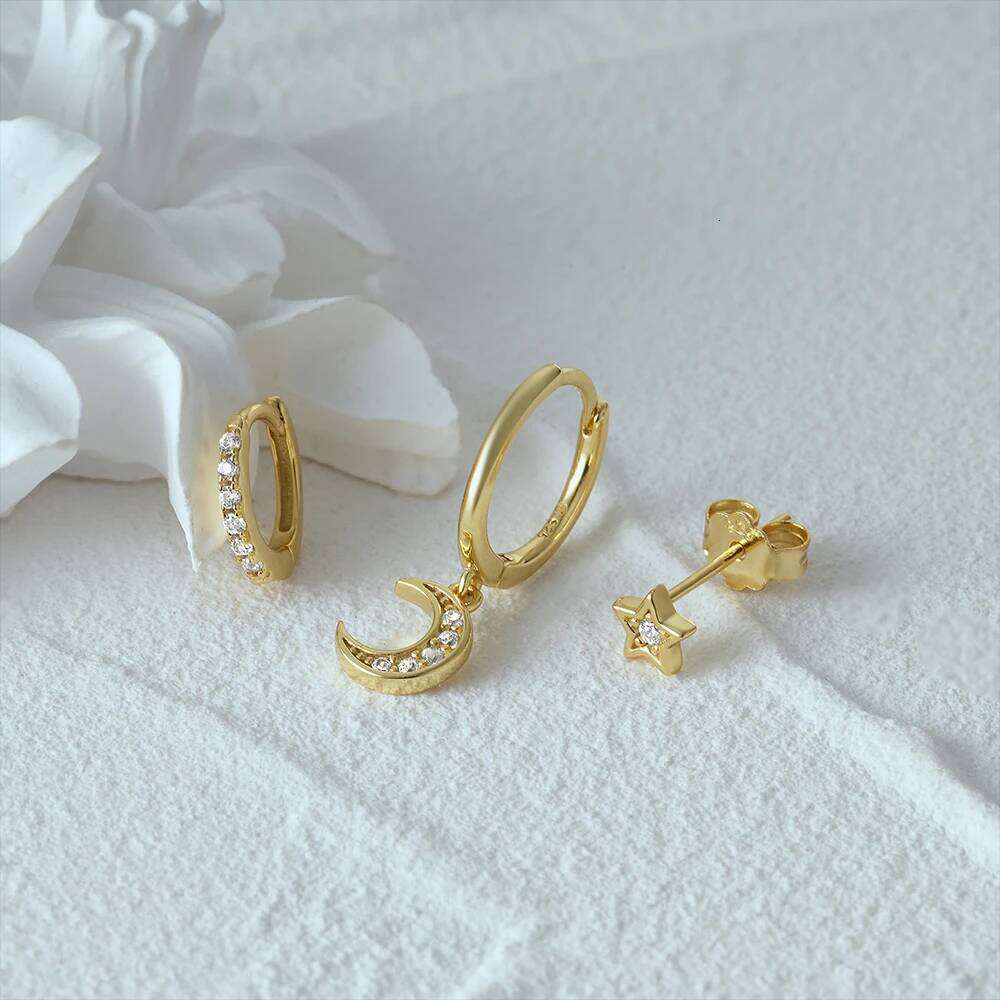 Aide 3PCs/set 925 Sterling Silver Hoop Luxury Star Moon Zircon Stud For Women Minimalist Claw Earrings Jewelry DIY Gift