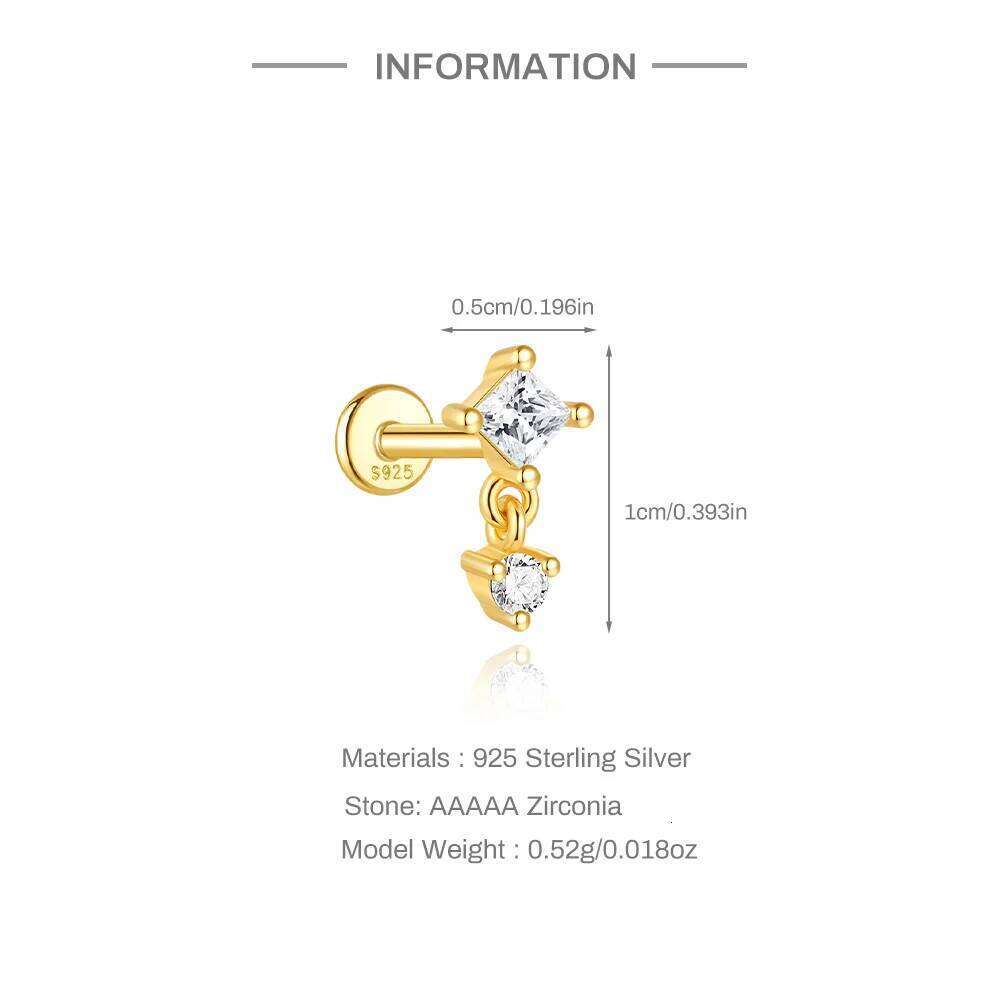 Aide 1PC White Shiny Zircon Cartilage Stud Earrings Spiral Puncture 925 Sterling Silver For Women Ins Ear Bone Earring