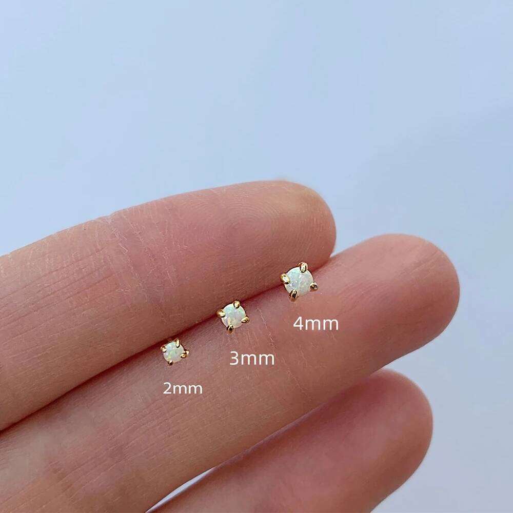 Aide 925 Sterling Silver Mini 2/3/4mm Stud Earrings Set For Women 18K Gold Plated Simple Four Claws Opal Piercings 3pcs