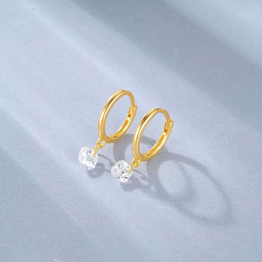 Aide 925 Sterling Silver Hoop Chain Zircon Pendant Earrings For Women Round Huggies Earring Wedding Jewelry Pendientes