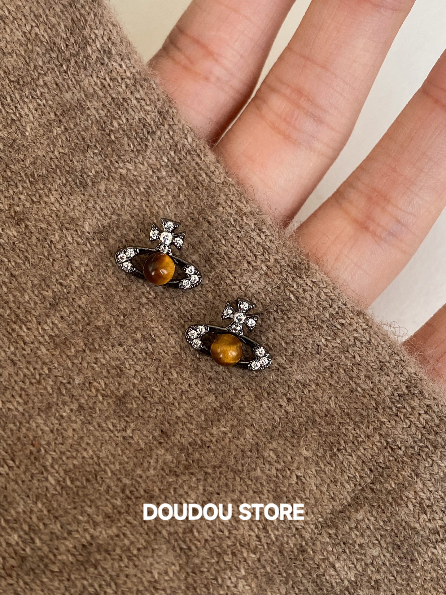 Luxury Brand Designer Jewelry 925 Silver Needle Sweet Cool Style Saturn Natural Tiger Eye Stone Earrings For Women Western Empress Asteroid Personalit