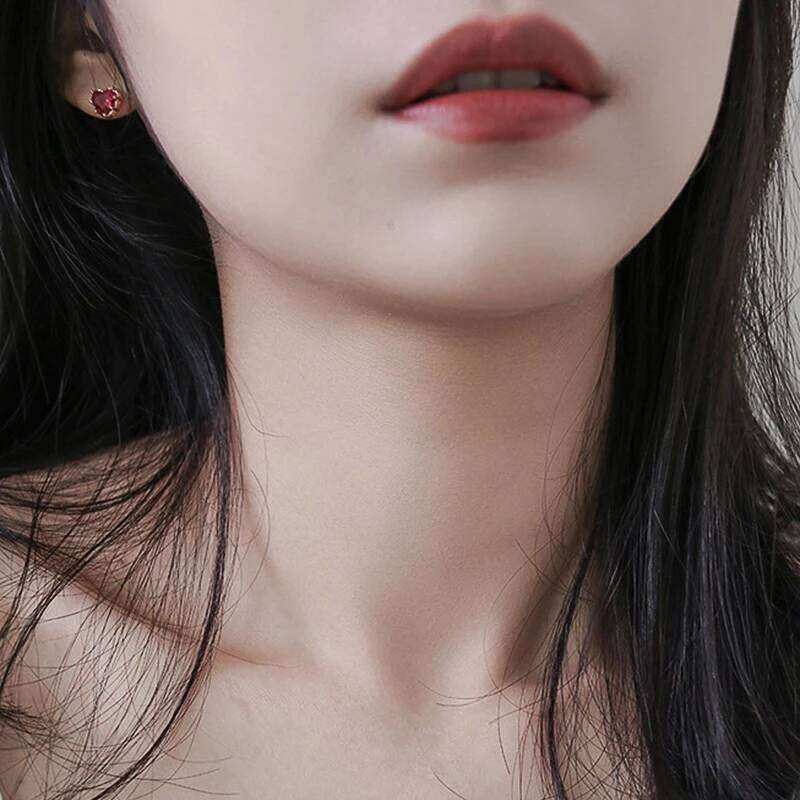 Huitan Charming Heart Red Zirconia Pierced Earrings Bridal Wedding Jewelry Chic Ear Stud Graceful Lady Engagement Accessories