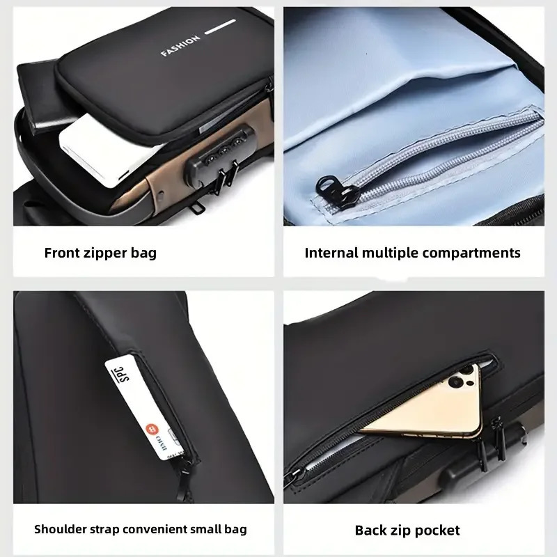 MenS Anti-Theft Password Lock Chest BagDurable Oxford Fabric Adjustable Shoulder Strap Crossbody Style with Secure Lock 251230