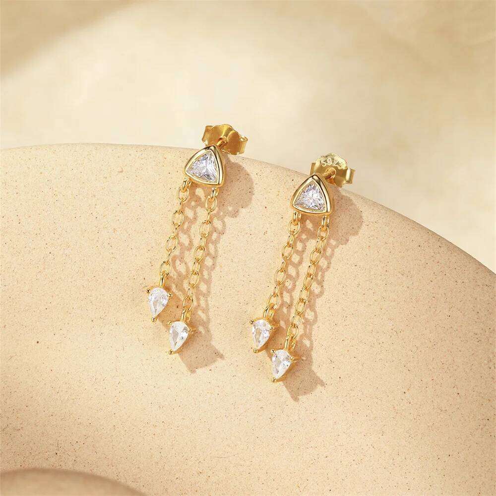 Aide 925 Sterling Silver Chain for Water-drop Zirconia Stud Dangle Earring Women Vacation Jewelry Accessories