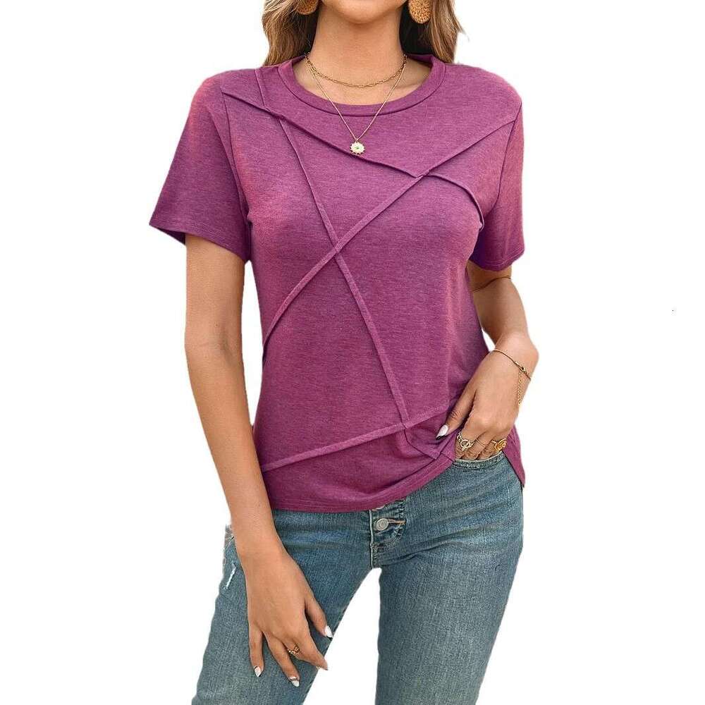 2026 European and American Spring Summer New Style Independent Station Solid Color Casual Short Sleeve T-Shirt Top Cross-Border Women's Fashion I