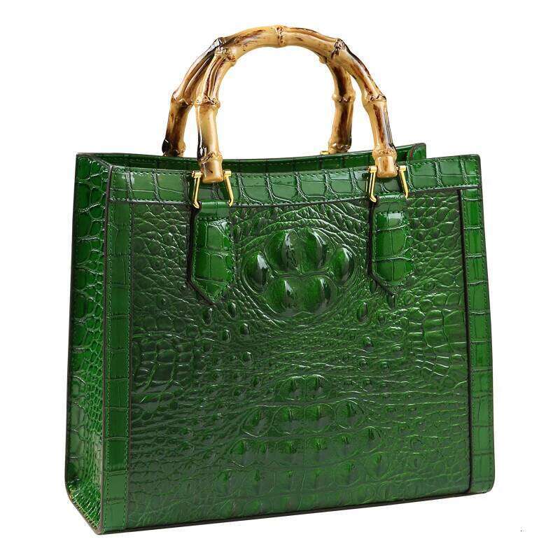Crocodile Pattern Leather Women S Handbags Real Bamboo Top Handle Portable Tote Bag Mom Tide Shoulder Messenger Bags New JINXIANGGUO TOTE
