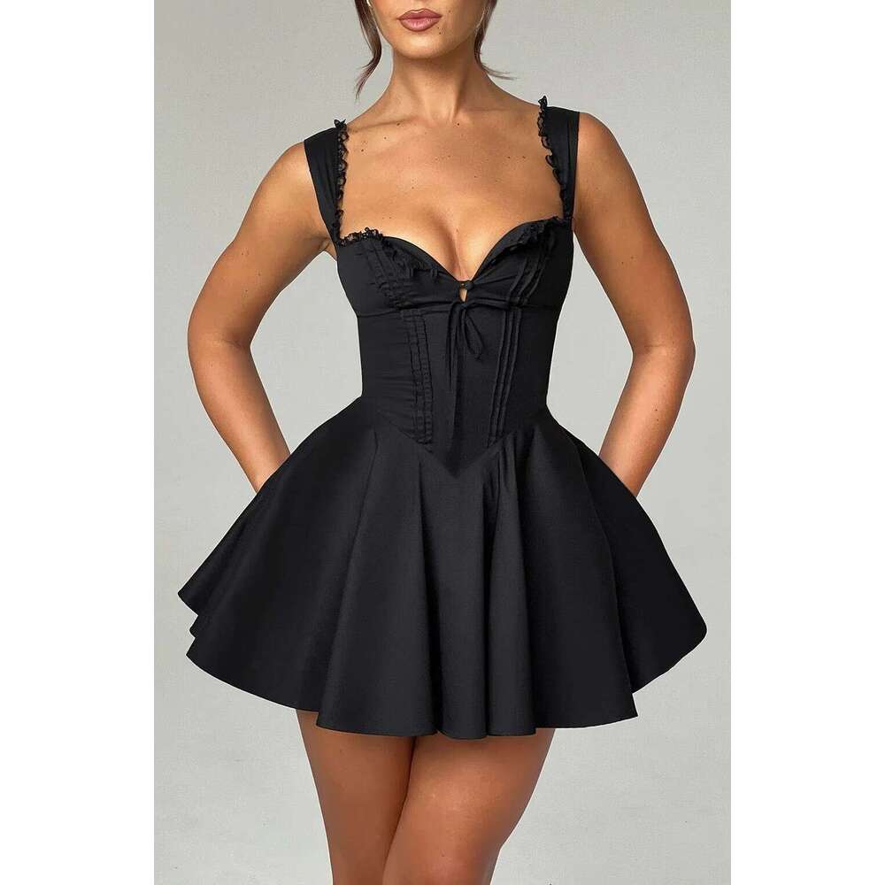 2026 New Sexy Lace Trim V-Neck European and American Style Solid Color Summer Camisole Dress for Women