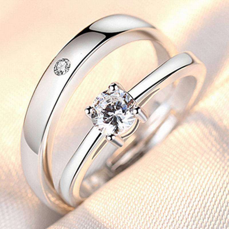 2Pcs Couple Ring Platinum Plated Adjustable Open Rings Jewelry Wedding Ring Korean Style Simple Celebrity Valentine's Day Gift
