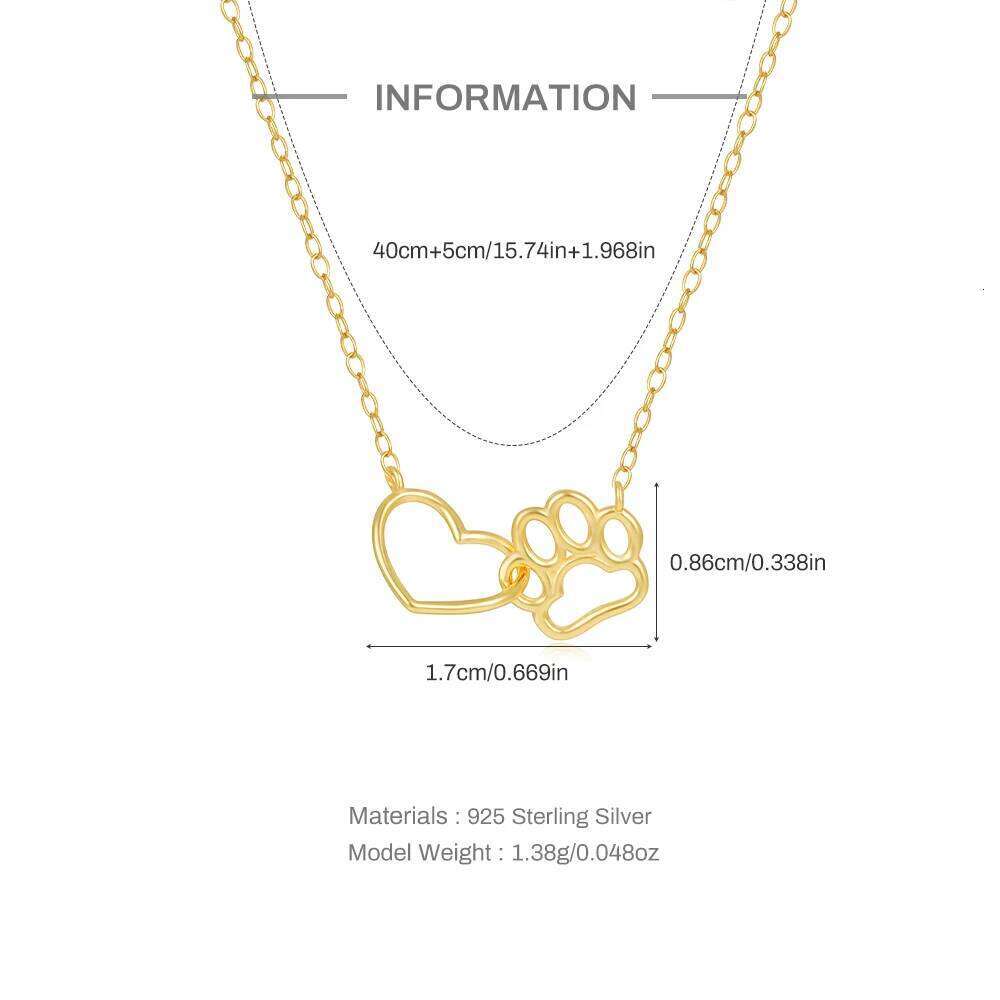Aide 925 Sterling Silver Personalized Cute Dog Paw Pendant Necklaces for Women Simple Collarbone Chain Necklace Christmas GIfts