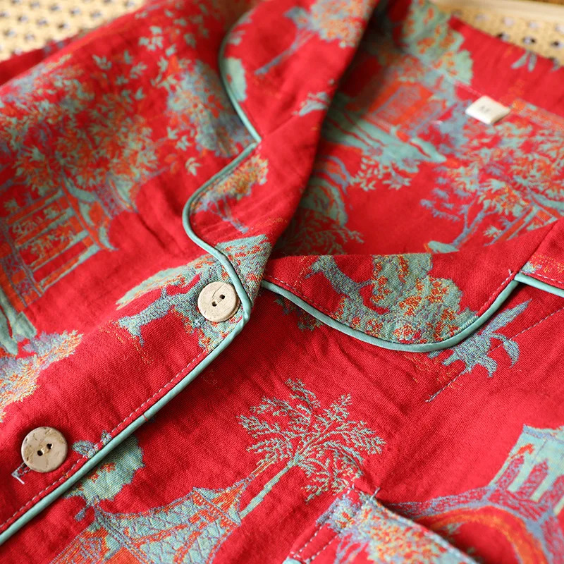 Spring and Autumn Womens Pajama Set 100 Cotton Retro Color Woven Home Clothes Long Sleeve Pants Two Piece 251231