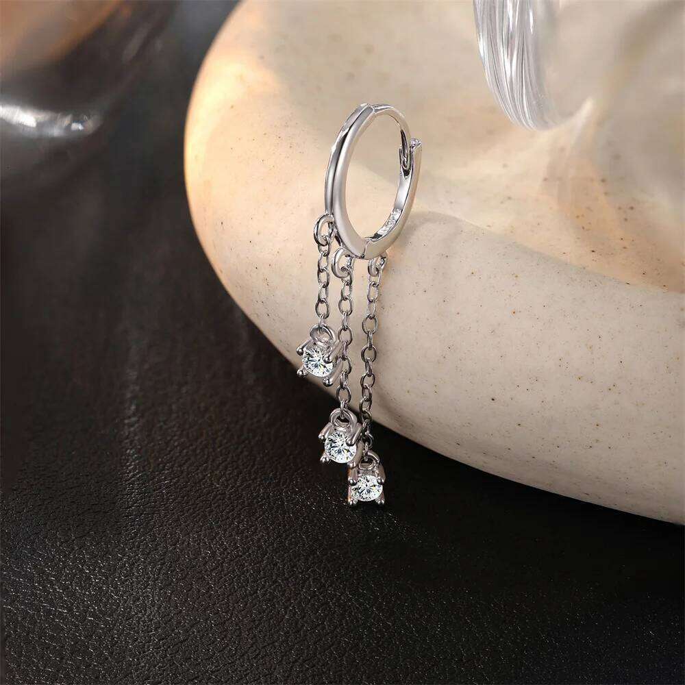 Aide S925 Sterling Moissanite Snowflake Piercing Earrings Chain Dangle Studs Silver Color Earring for Layered Ear Jewelry