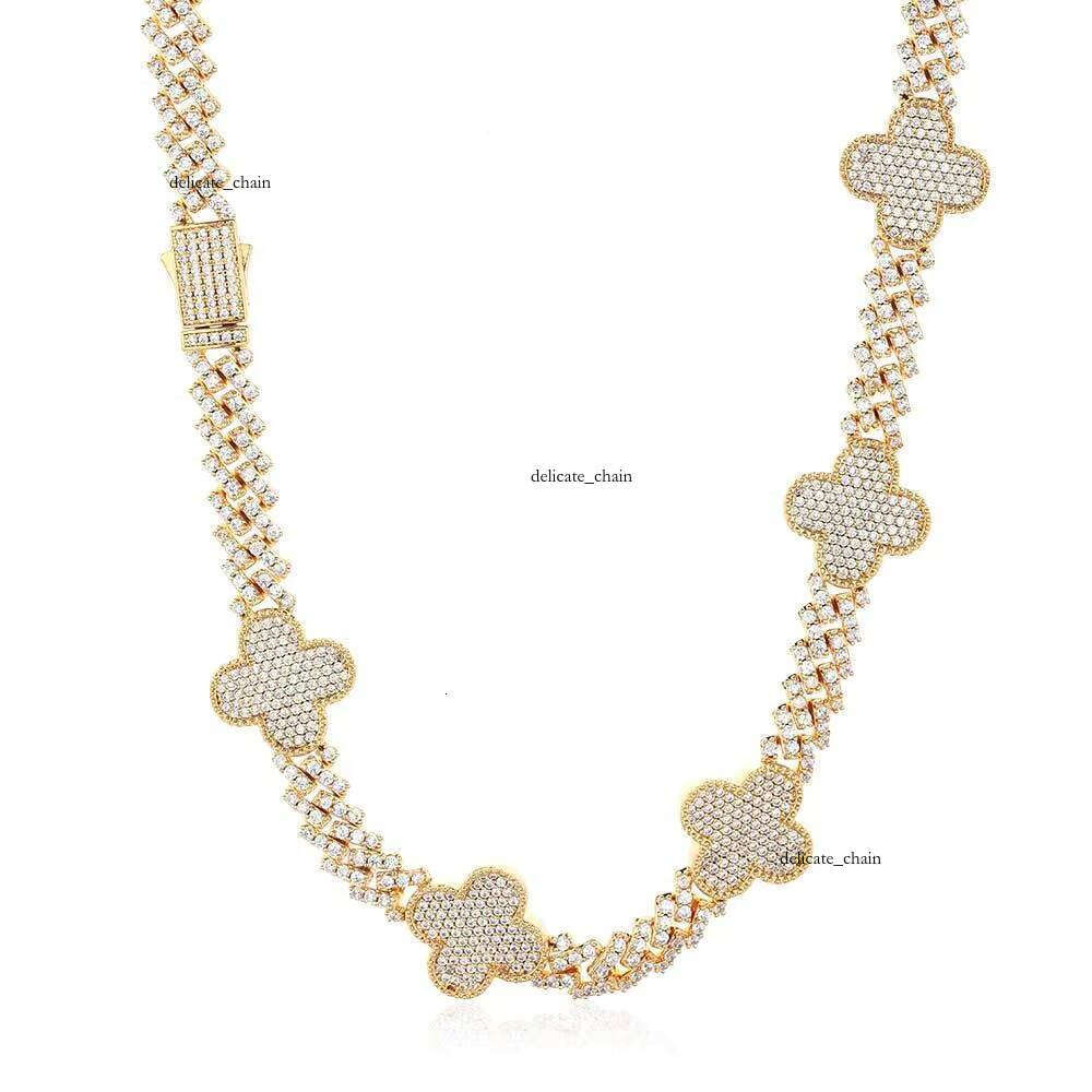 Hip Hop Spring Buckle Clover Diamond Cuban Chain VVS Moissanite Versatile Men's Necklace